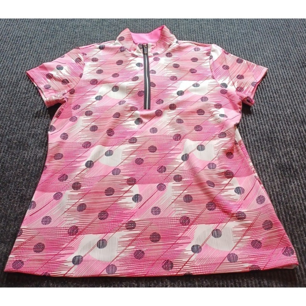 Tail Activewear Top UPF 50+ Fuchsia Black Mock Neck Short Sleeve Shirt Sz MED